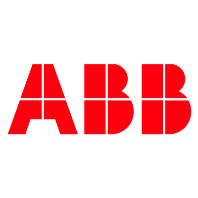 ABB logo, red bold letters on a white background.
