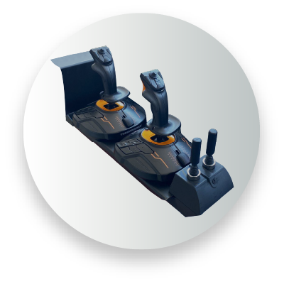Dual gaming joysticks with throttle controls on a base