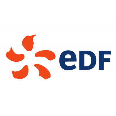 EDF logo with orange abstract design and blue text